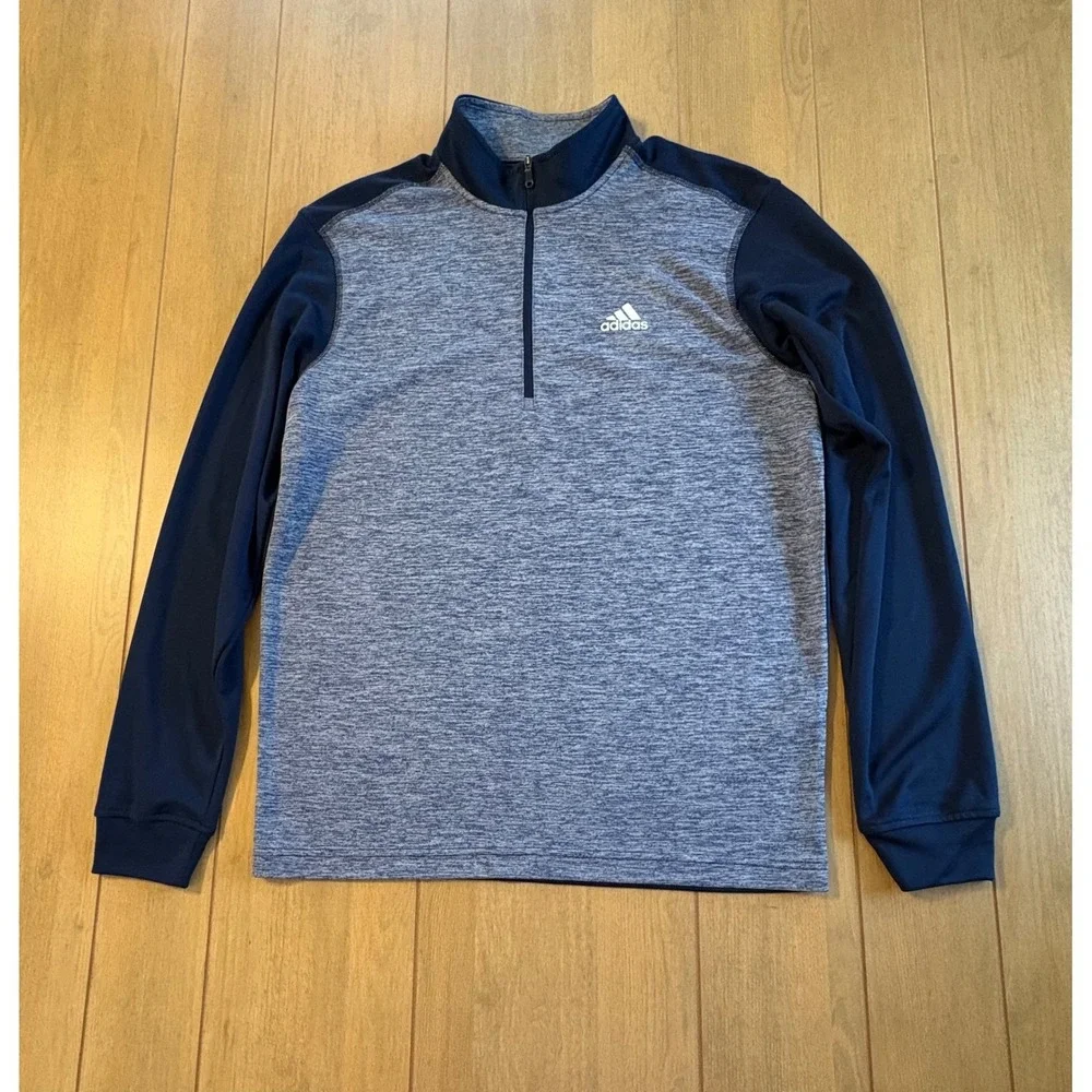 Adidas Golf Pullover Mens Small Navy Blue Heathered 1/4 Zip Sporty Active Preppy